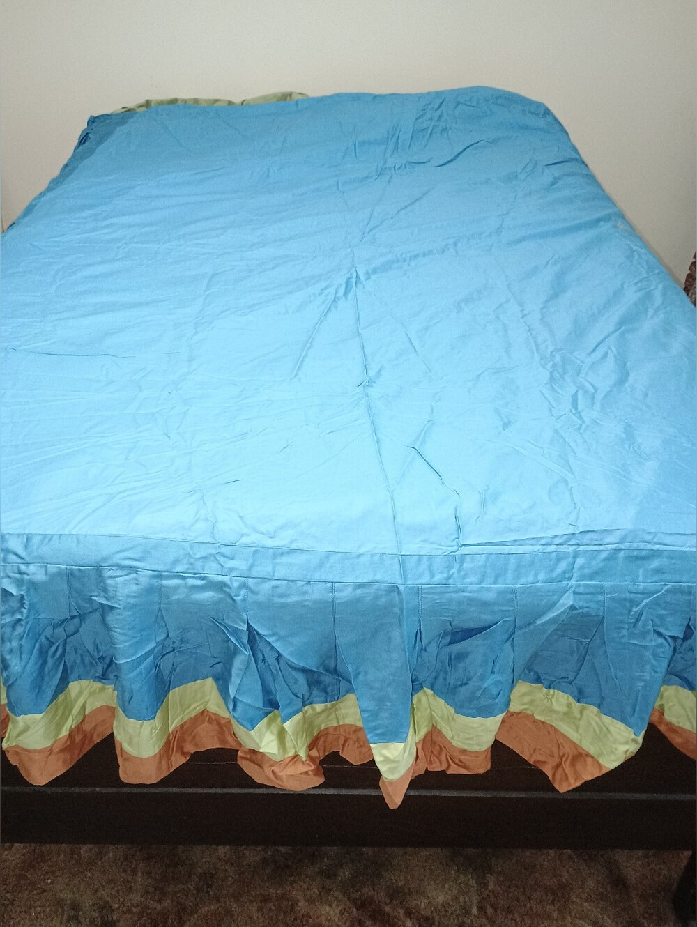 Nobility Duo Queen Blue Bed Skirt Dust Ruffle Multicolor Trim - Home Bedding